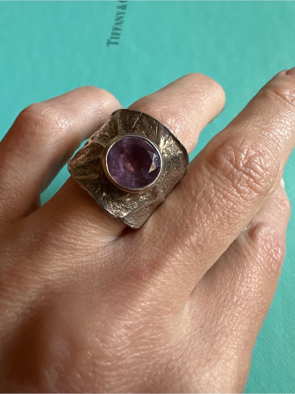 Vintage Sterling Amethyst Floral Veining Ring